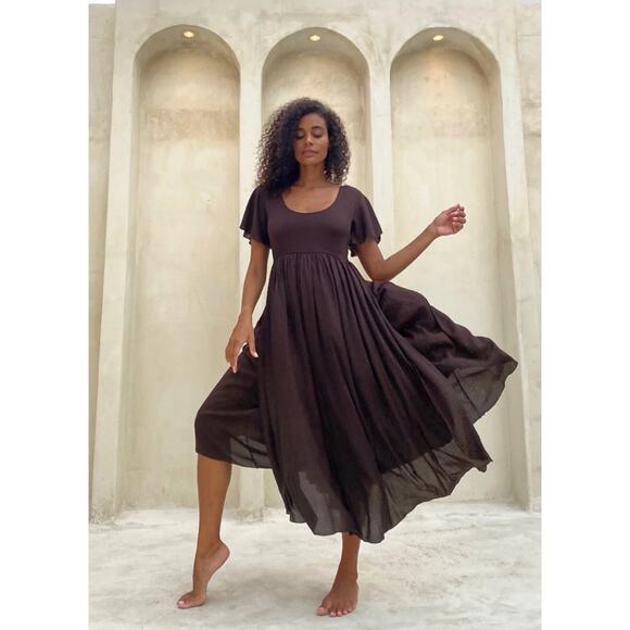 Renee Loves Frances Mauve Goddess Short Sleeve Midi Dress Size Large - Picture 14 of 14